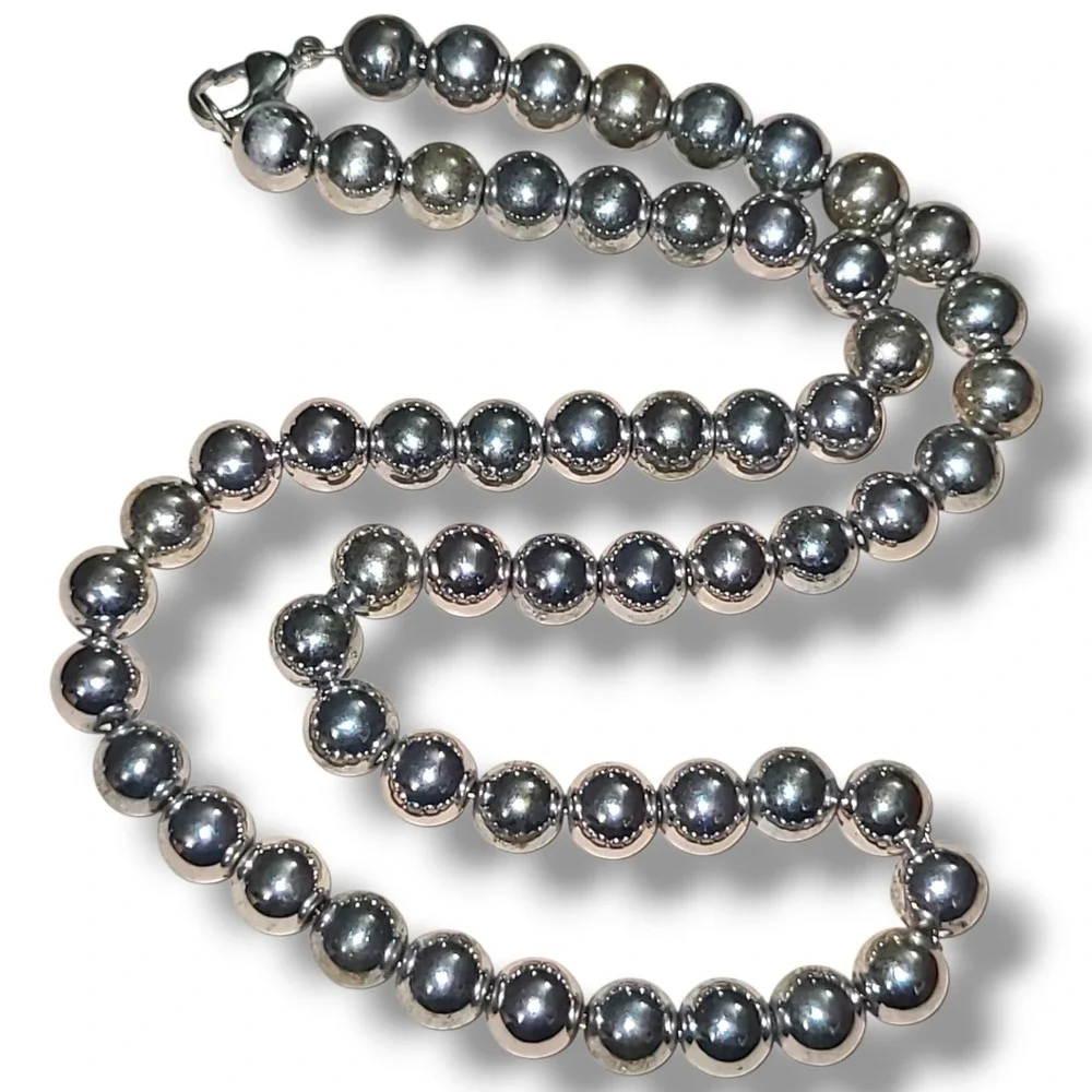 Vintage Silver Tone 8mm Ball Bead Necklace 18